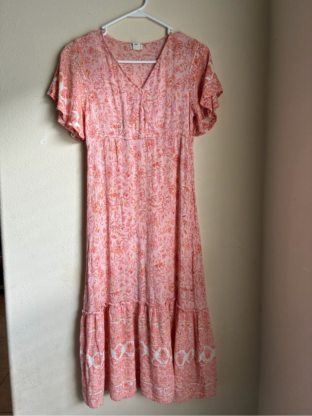 Billabong Large Women's Floral Midi Textured Sun Dress Peasant Cottagecore Boho